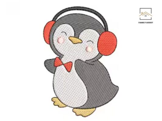 Penguin, Music, Love Embroidery Pattern